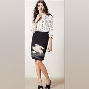 Anthropologie Troubadour Odette abstract swan knit wool skirt